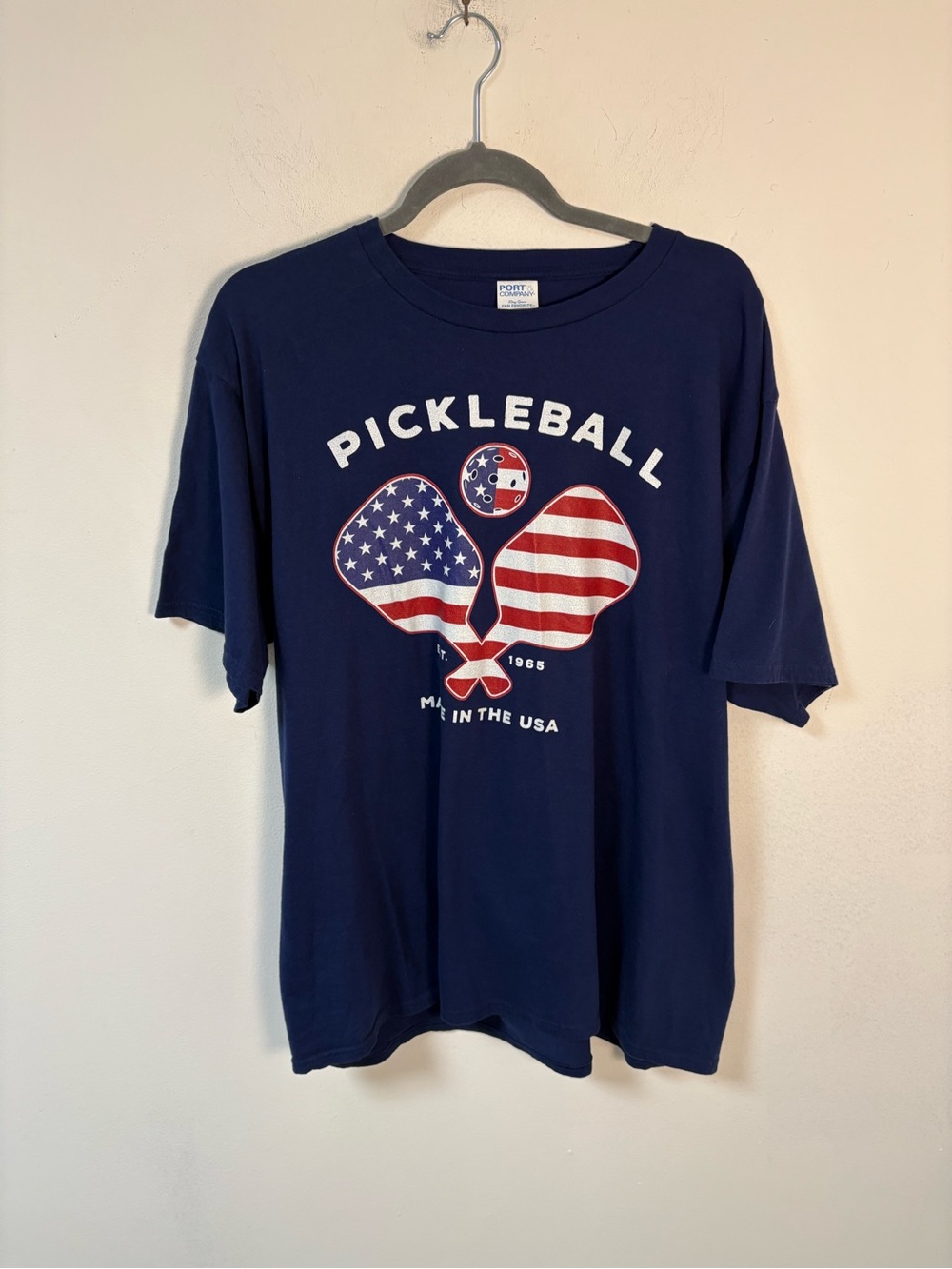 Port Company Mens Pickleball USA Flag Graphic Tee - Navy XL